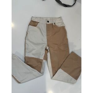 Pacsun Colorblock Patchwork Jeans Women's Beige Cream Straight Leg Pants